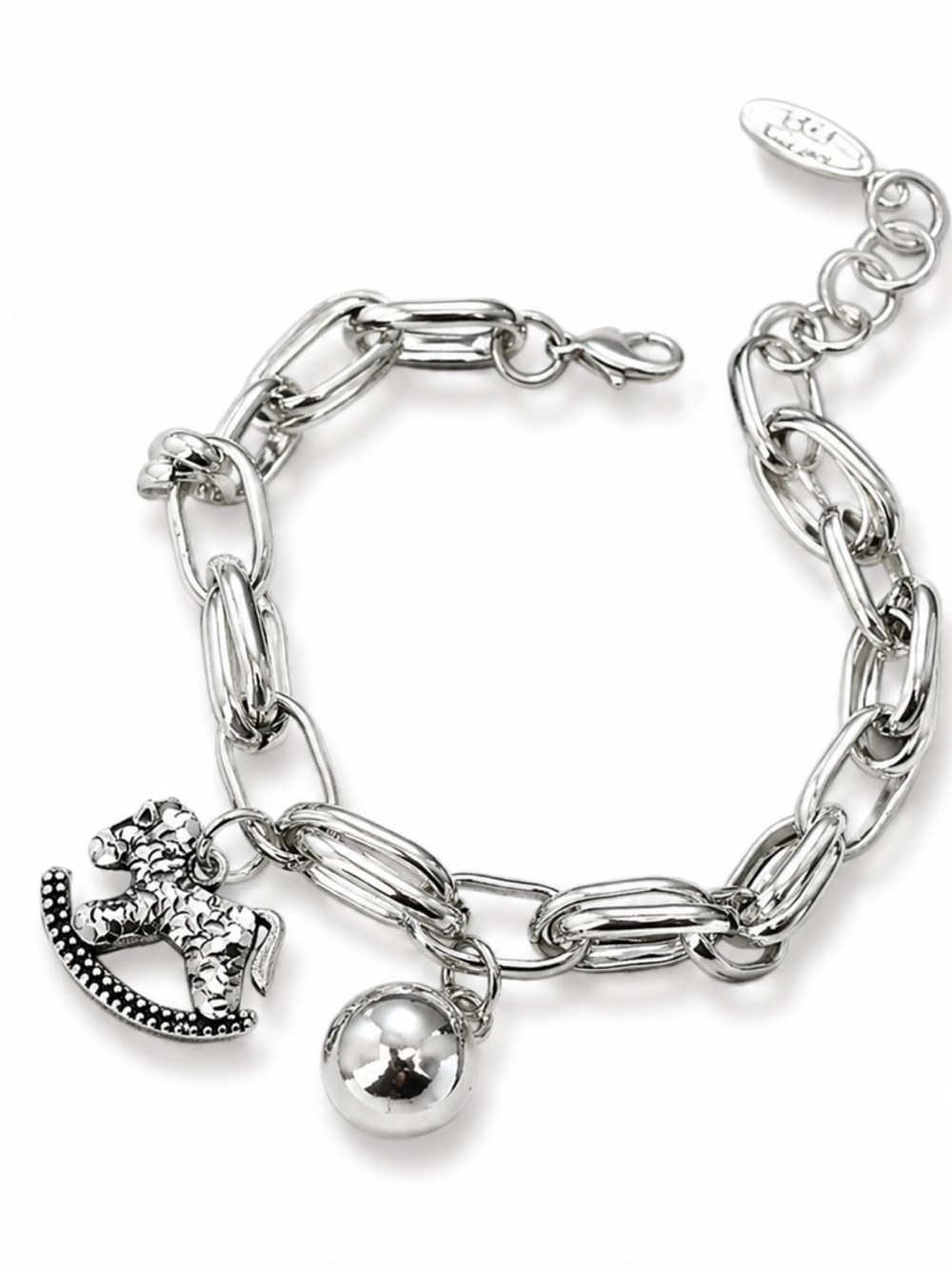Link Bracelet with Rocking Horse and Ball Charms Silver Bracelet